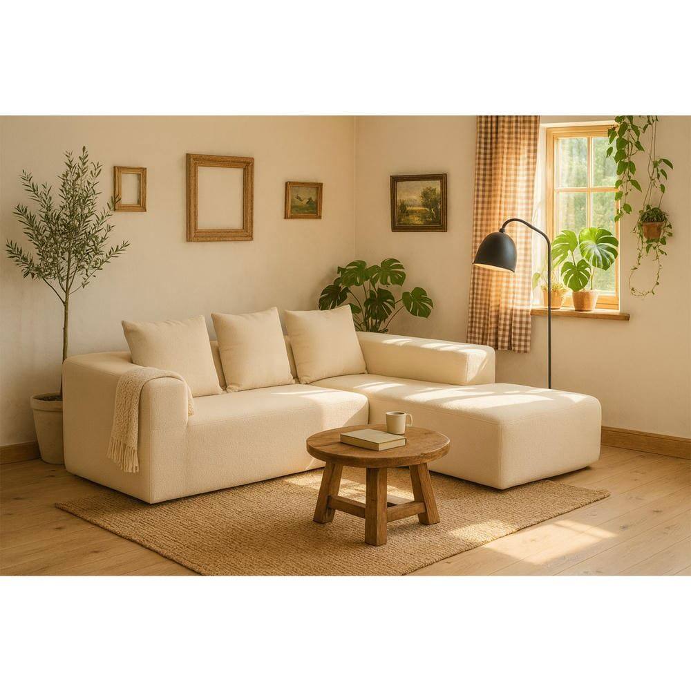 Alt View 1. Kadyn - L-Shaped Full Foam Sectional Sofa, 5 Pillows, Compressed Shipping, Flannelette, Space Saving Design, Beige - Beige.