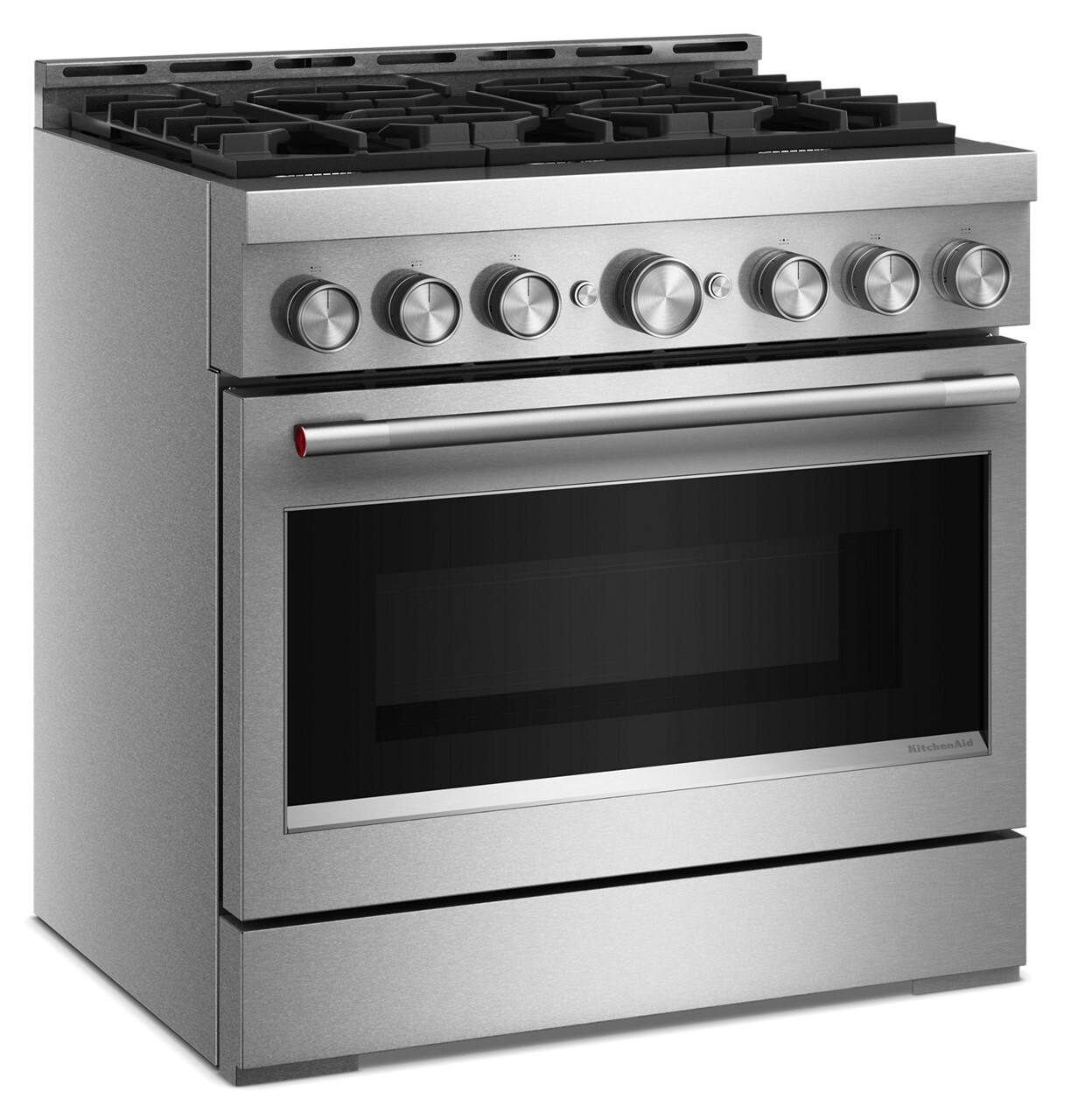 Angle. KitchenAid - 5.1 Cu. Ft Commercial Gas Range with No Preheat Air Fry Mode and 6 Burner - Stainless Steel.
