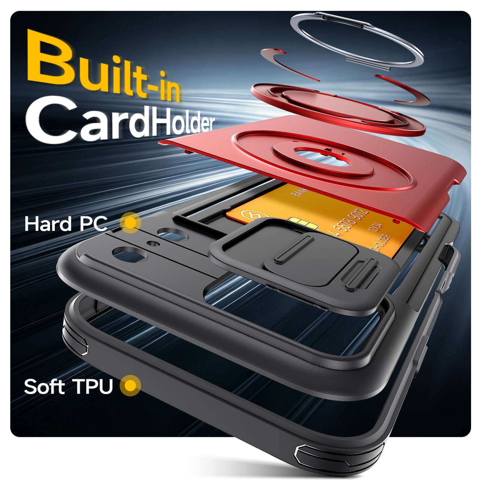 Built-in Card Holder  
Hard PC  
Soft TPU