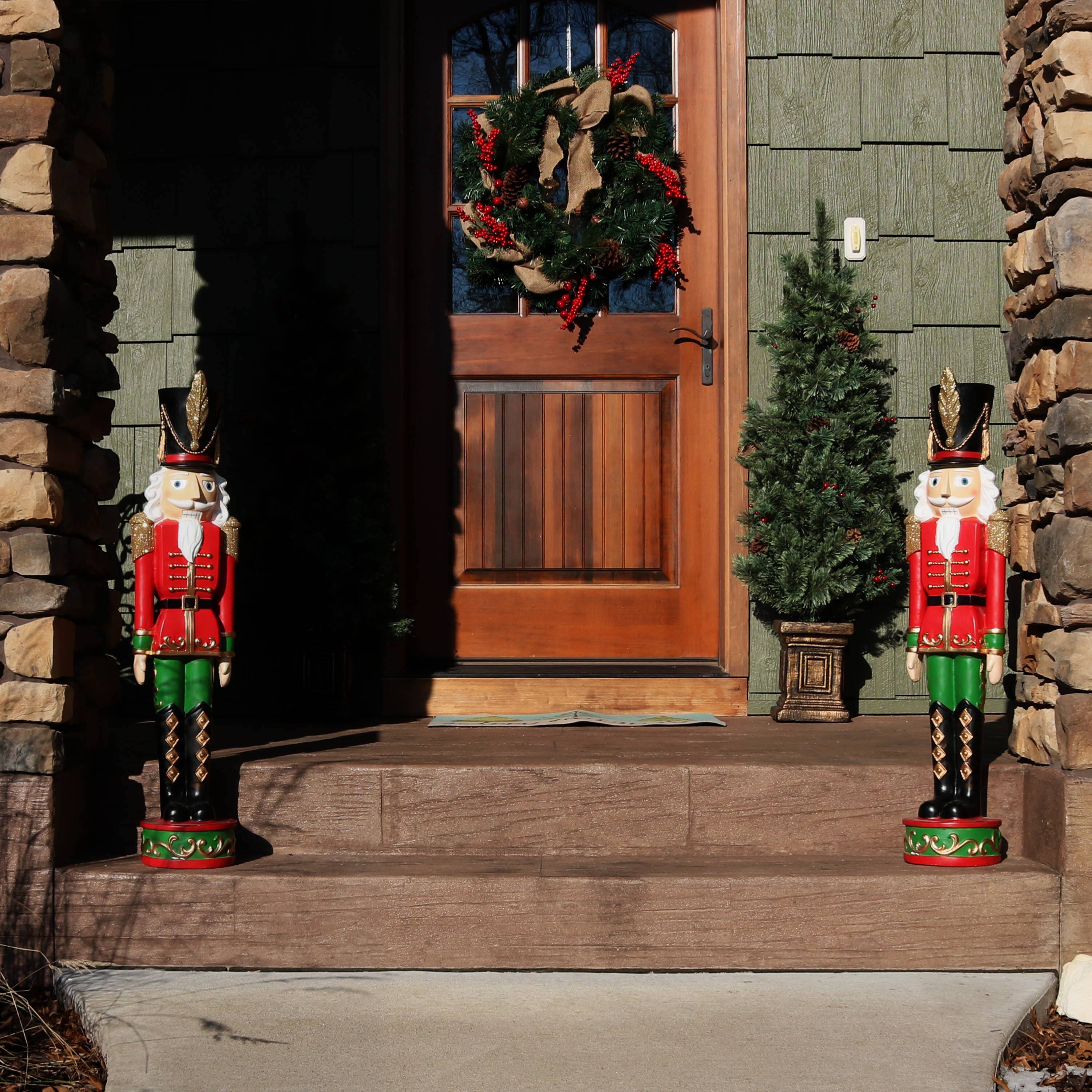 Alt View 8. Sunnydaze - Kristoff the Christmas Nutcracker Soldier - 2 Statues - 37" - Red.