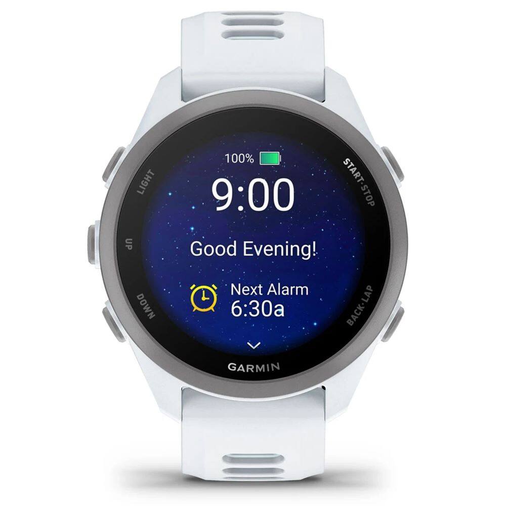 LIGHT UP DOWN 100% START START-STOP 9:00 STOP Good Evening! Next Alarm 6:30a BACK-LAP GARMIN