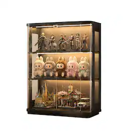 Skyzoo - Rounded Glass Display Cabinet with Lights, Curio Cabinets with Glass Doors - Black