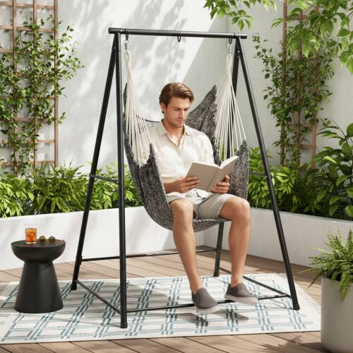 Alt View 4. Winado - Hammock Chair with Stand, Cushion Set, Heavy Duty A-Frame Metal Swing Stand for Indoor Outdoor Garden Yard Porch Paito - Black Frame.