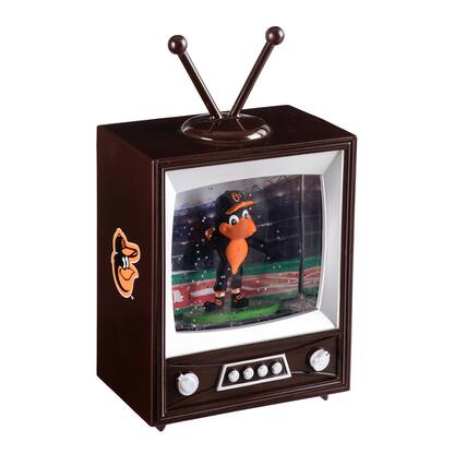 Front. Evergreen Enterprises - Baltimore Orioles 8" Vintage TV Water Globe Lantern with Mascot - Brown.