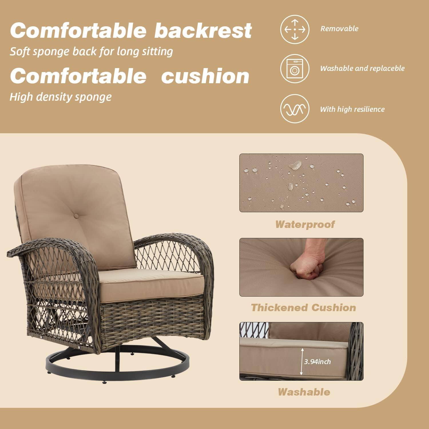 Comfortable backrest  
Soft sponge back for long sitting  
Comfortable cushion  
High density sponge  

- Removable  
- Washable and replaceable  
- With high resilience  

Waterproof  
Thickened Cushion  
3.94inch  
Washable