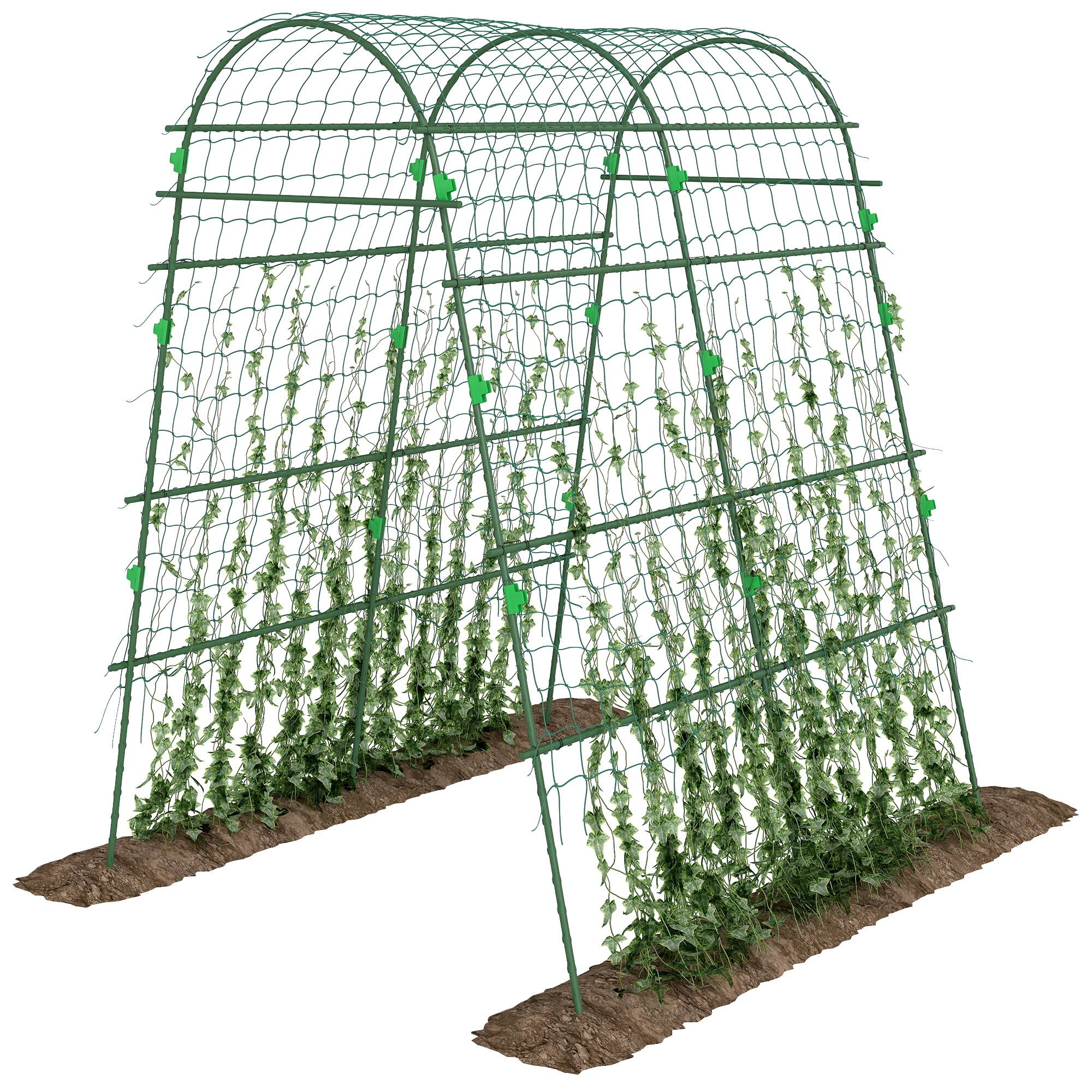 Front. Outsunny - Cucumber Trellis, 6.8' Tall Arch Trellis for Climbing Plants Outdoor, A-Frame, with Plastic Coated Steel Frame - Green.