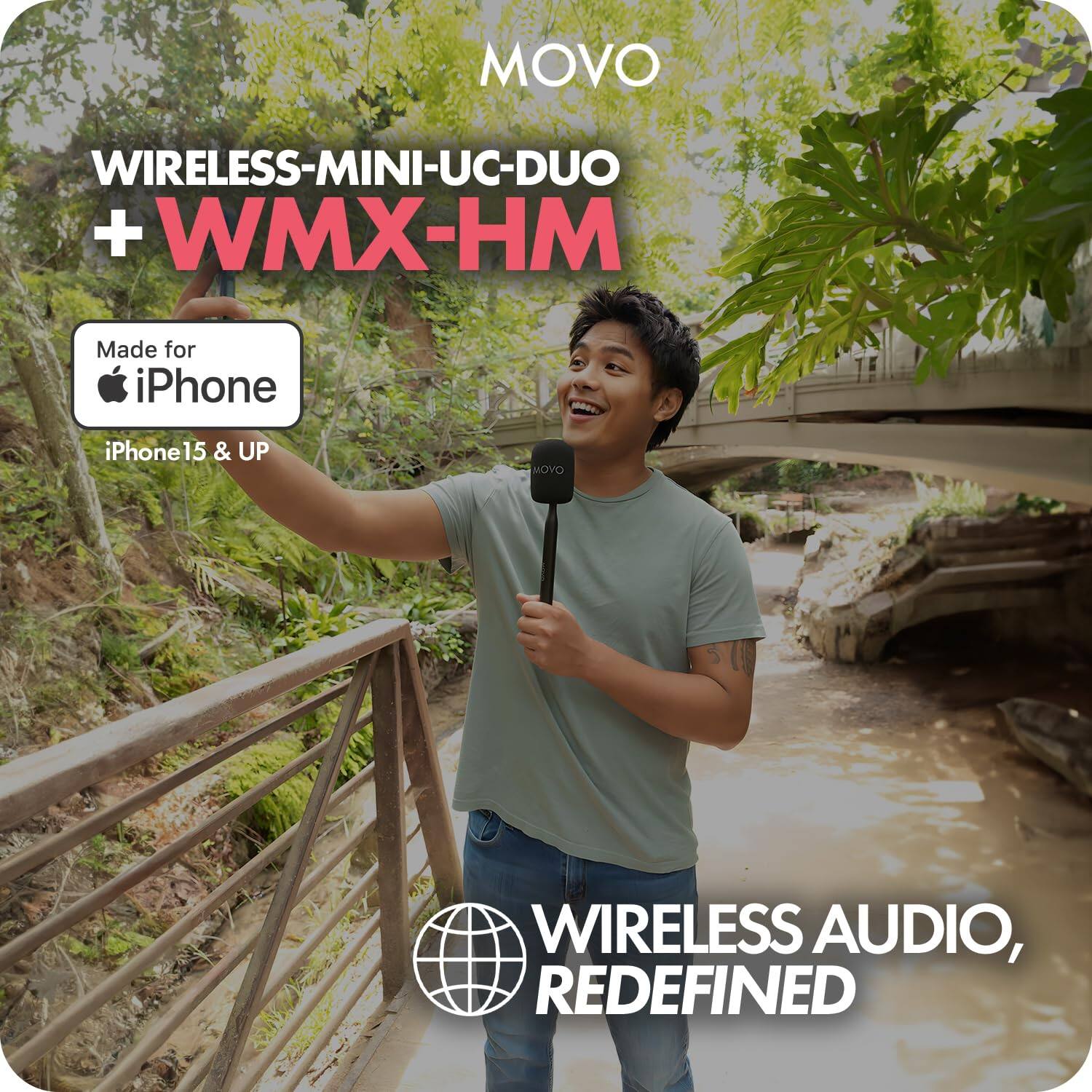 MOVO  
WIRELESS-MINI-UC-DUO + WMX-HM  

Made for iPhone  
iPhone 15 & UP  

WIRELESS AUDIO, REDEFINED