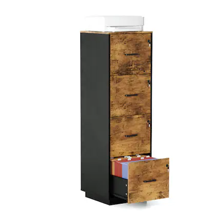 Front. Winado - Mobile 4-Drawers Tall File Cabinet with Independent Locks, Letter-Size Hanging Anti-Tip for Home Office Space-Saving - Rustic Brown.
