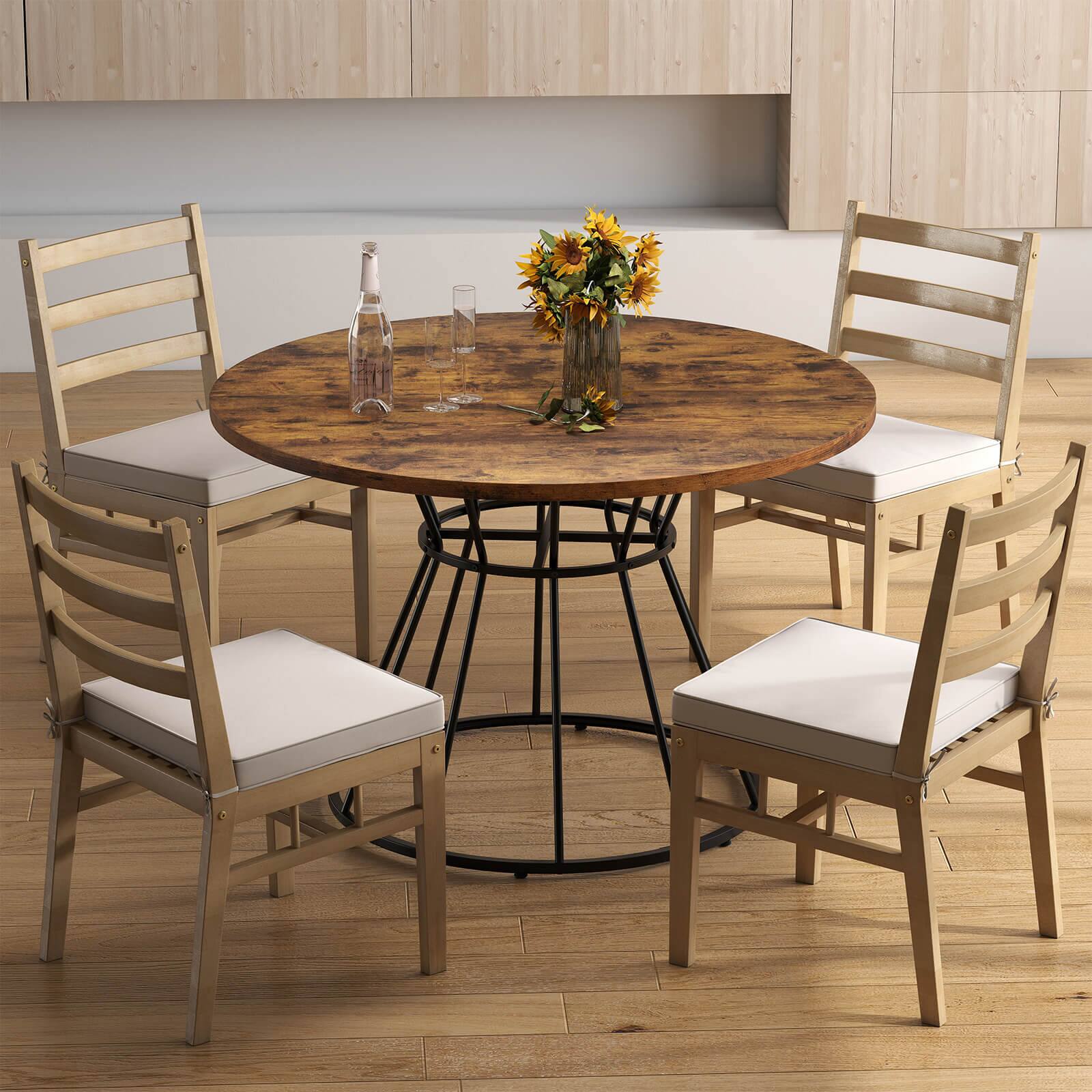 Alt View 4. Costway - Costway 47" Round Dining Table with Wooden Tabletop, Metal Base for Home Dining Room - Brown + Black.