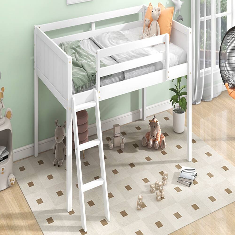 Alt View 4. Loheer - Loheer Twin Low Loft Bed Wood Loft Bed with Ladder White - White.