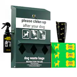 Emma + Oliver - Mountable Locking Roll Pet Waste Bag Dispenser with Hand Sanitizer Bottle - Green