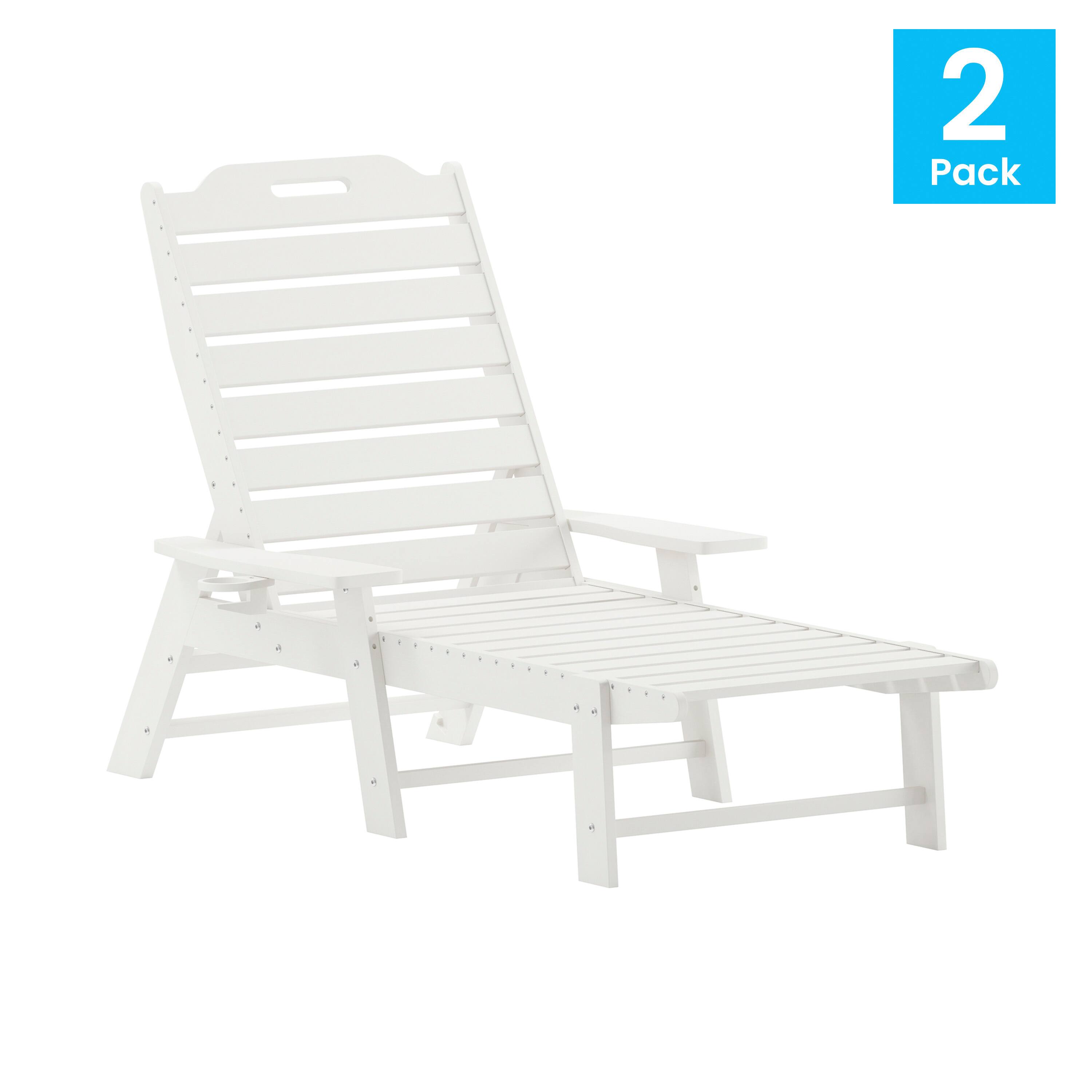 Alt View 1. Emma + Oliver - Ventura Set of 2 Poly Resin Adjustable Adirondack Lounger with Swivel Cup Holder for Indoor/Outdoor Use - White.
