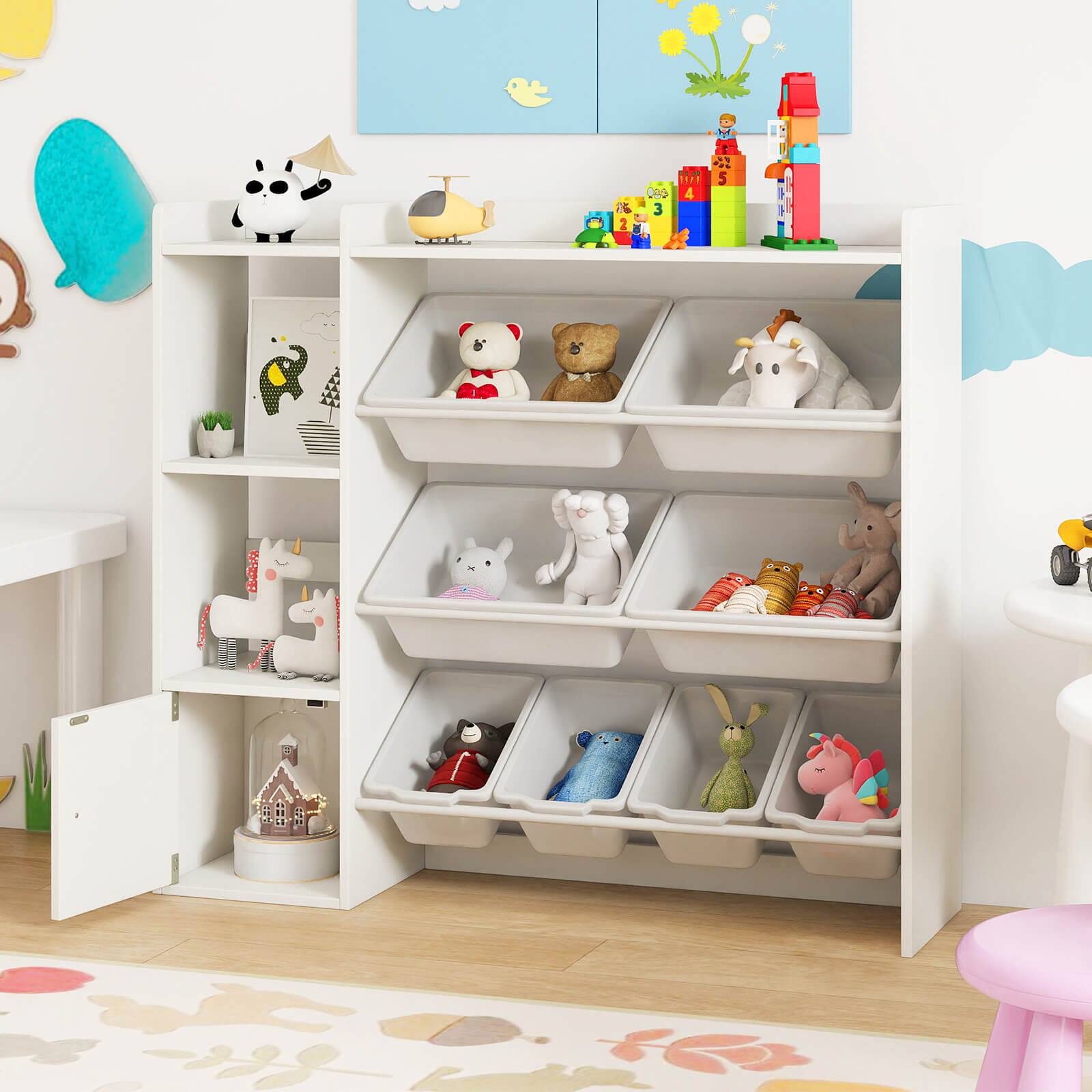 Alt View 4. Costway - Costway Kids Toy Storage and Bookshelf, Wooden Bookcase with 4 Small Boxes & 4 Large Boxes - White.
