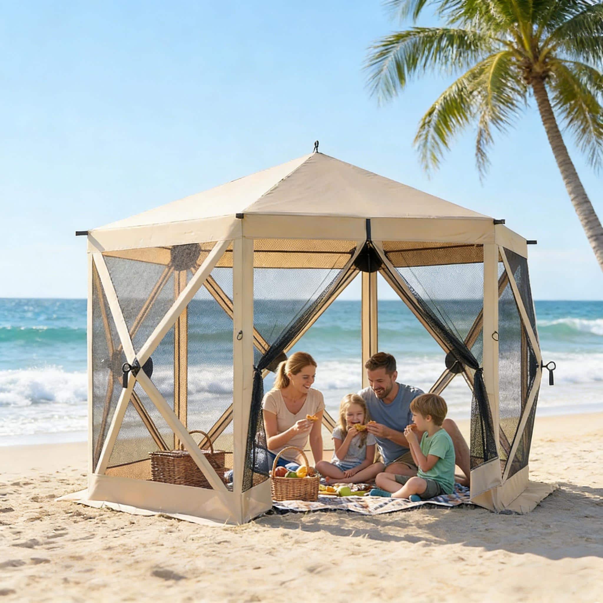 Anysun - All-Around Mesh Sidewalls Design Pop-Up Gazebo, Easy to Carry and Store - Beige
