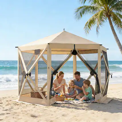 Front. Anysun - All-Around Mesh Sidewalls Design Pop-Up Gazebo, Easy to Carry and Store - Beige.