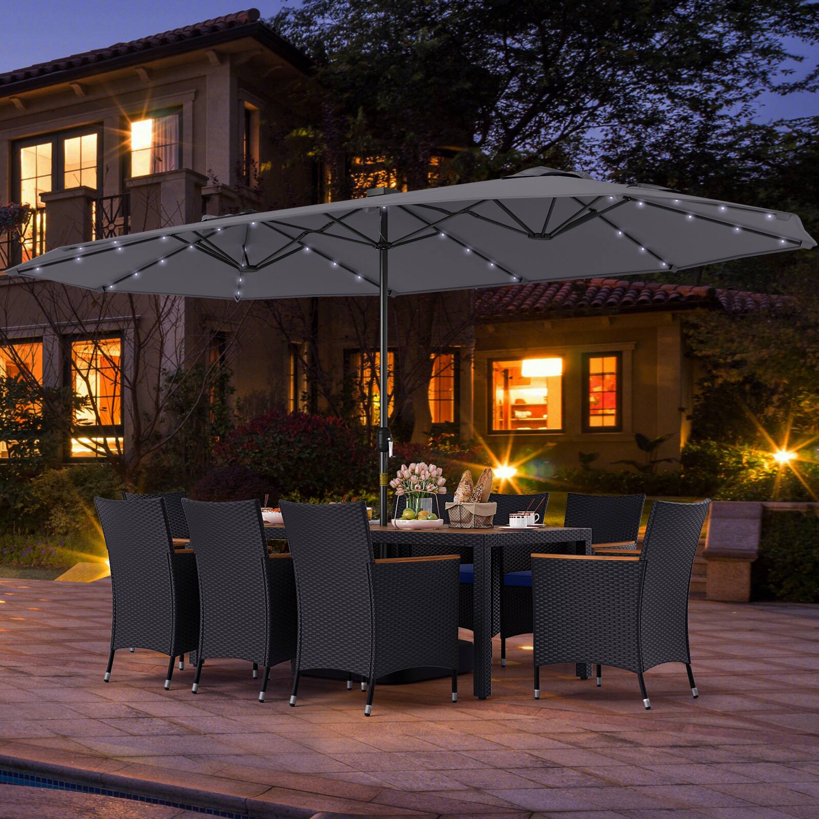 Alt View 1. Gymax - Gymax 11 PCS Patio Dining Set w/ 15ft Double-Sided Patio Umbrella (Base Included) Gray - Gray.