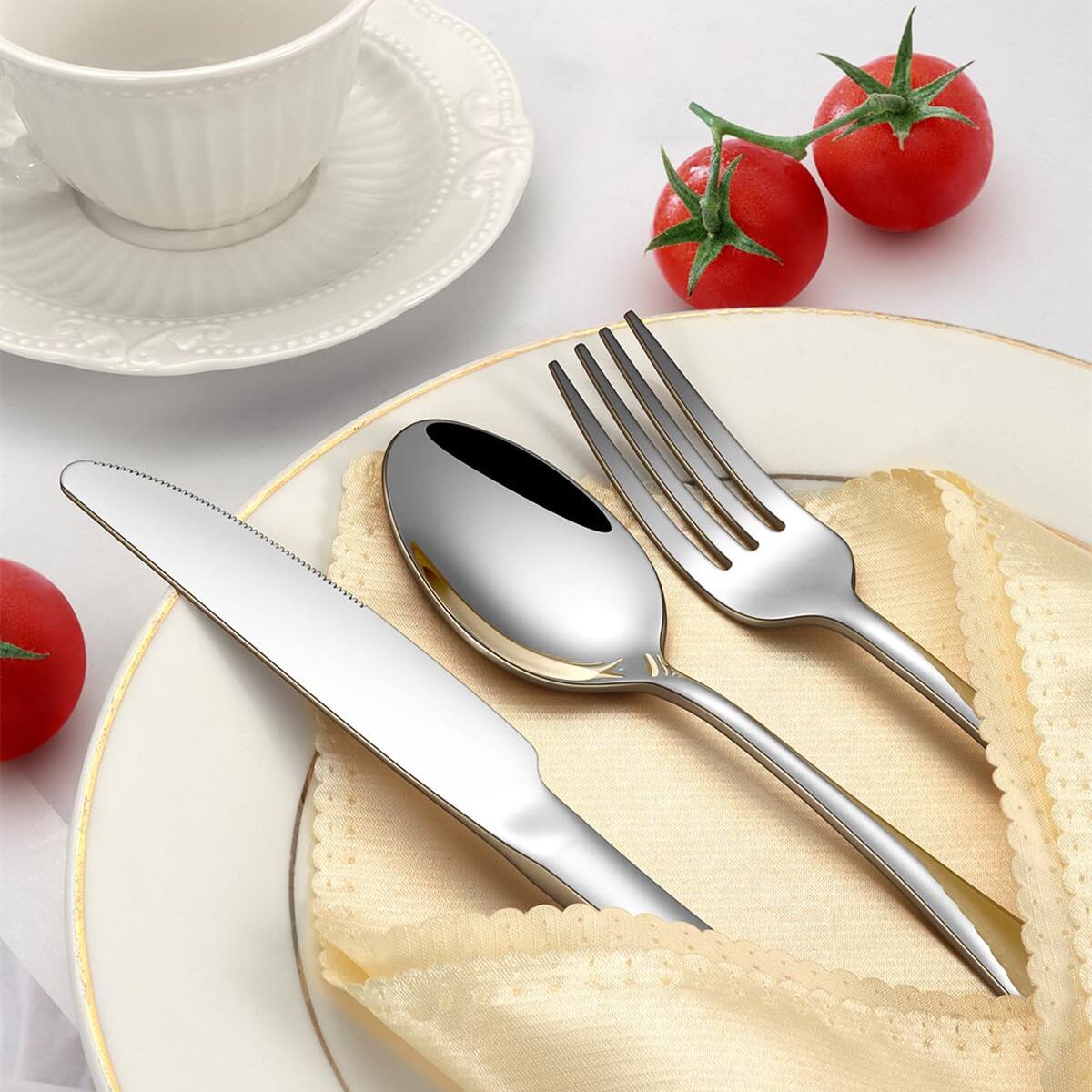 Alt View 1. Dazzed Corner - 48-Piece Flatware Set with Steak Knives for 8 - Silver.