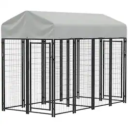 Pawhut - Dog Kennel with Two-Room Design, Water-Resistant & Sun-Proof Cover, for S, M, L Dogs - Silver