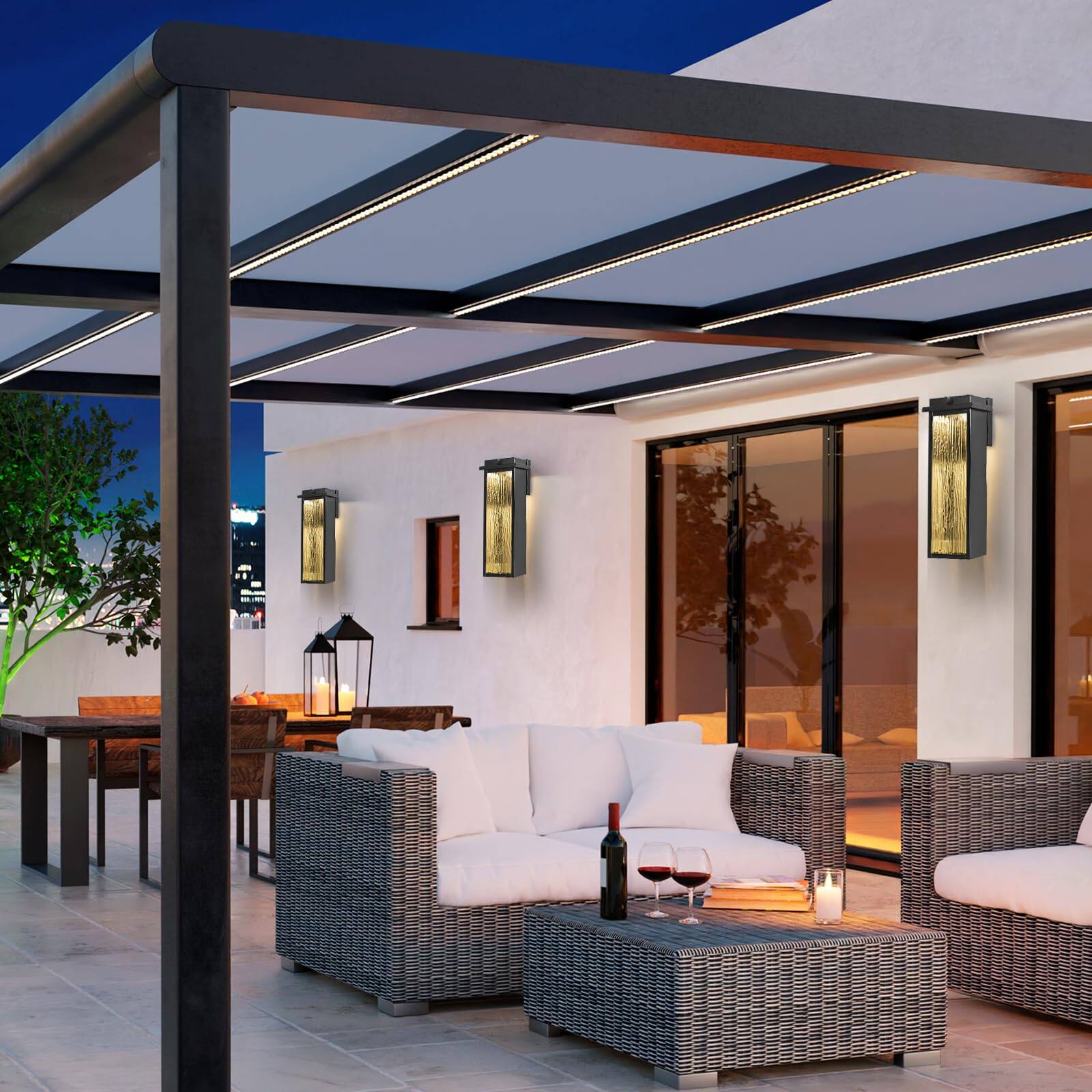 Alt View 7. Ecooso - Outdoor Wall Light Fixture, Dusk to Dawn Anti-Rust LED Lantern for Porch, Garage, and Patio - Black.