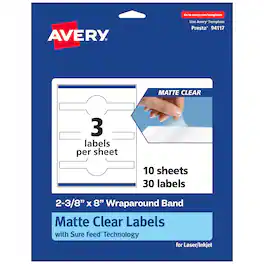 Avery - Matte Wraparound Band Labels, 2-3/8" x 8", 30 Total - Clear