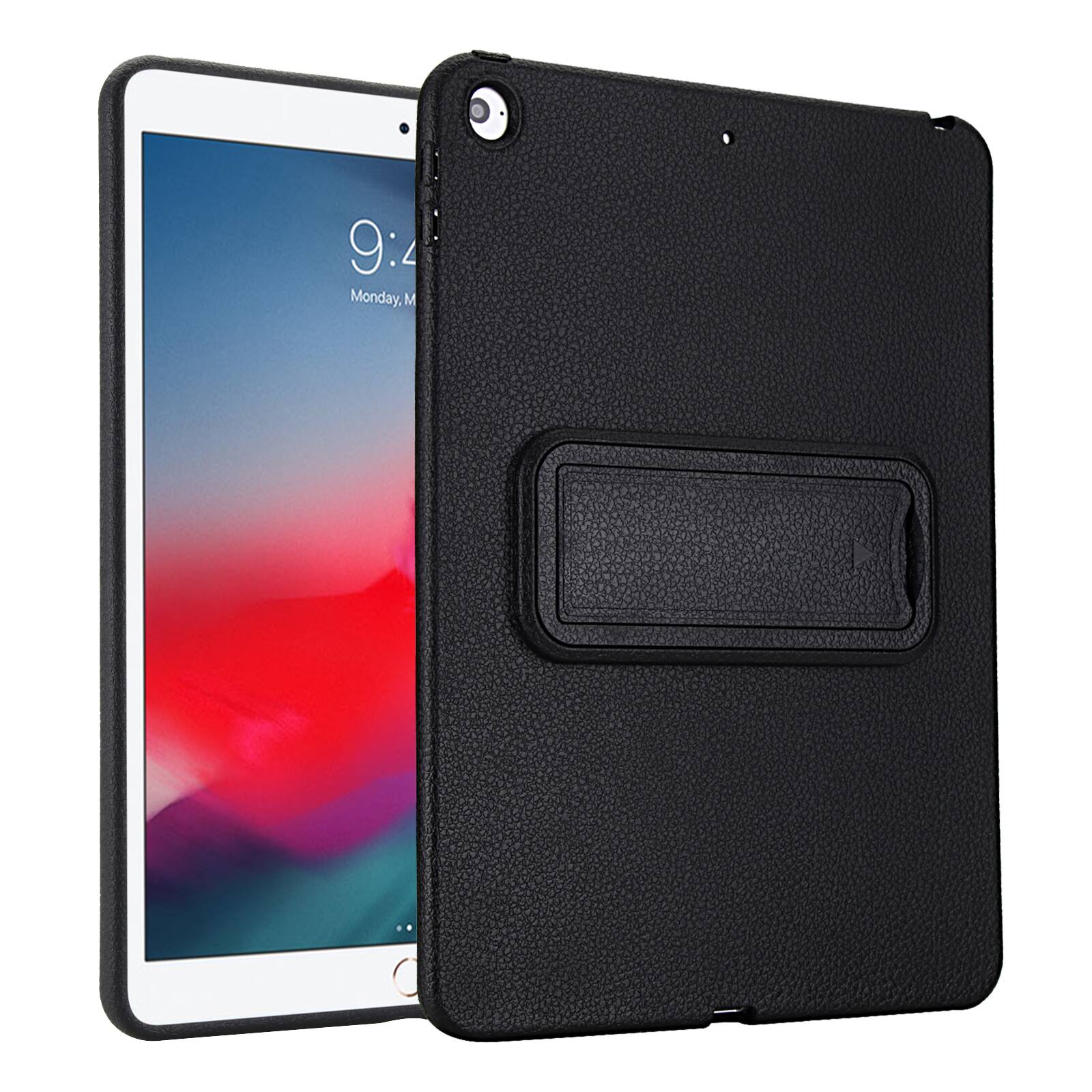 Angle. Dteck - Shockproof Case for Apple iPad (6th Generation) 9.7" 2018, Slim Leather Texture Protective Cover with Folding Kickstand - Black.