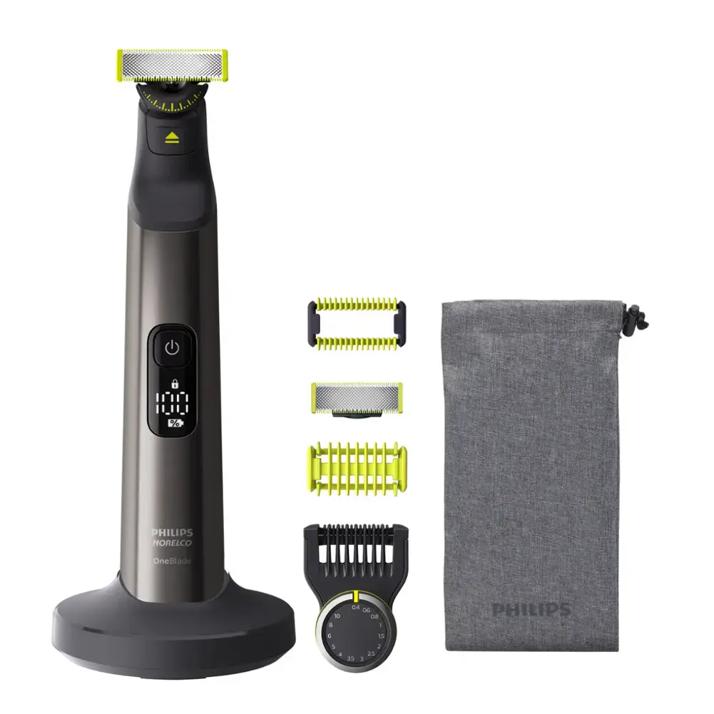 Zoom in on Angle. Philips Norelco - OneBlade Pro 360, Face & Body Hybrid Electric Trimmer and Shaver - Chrome.