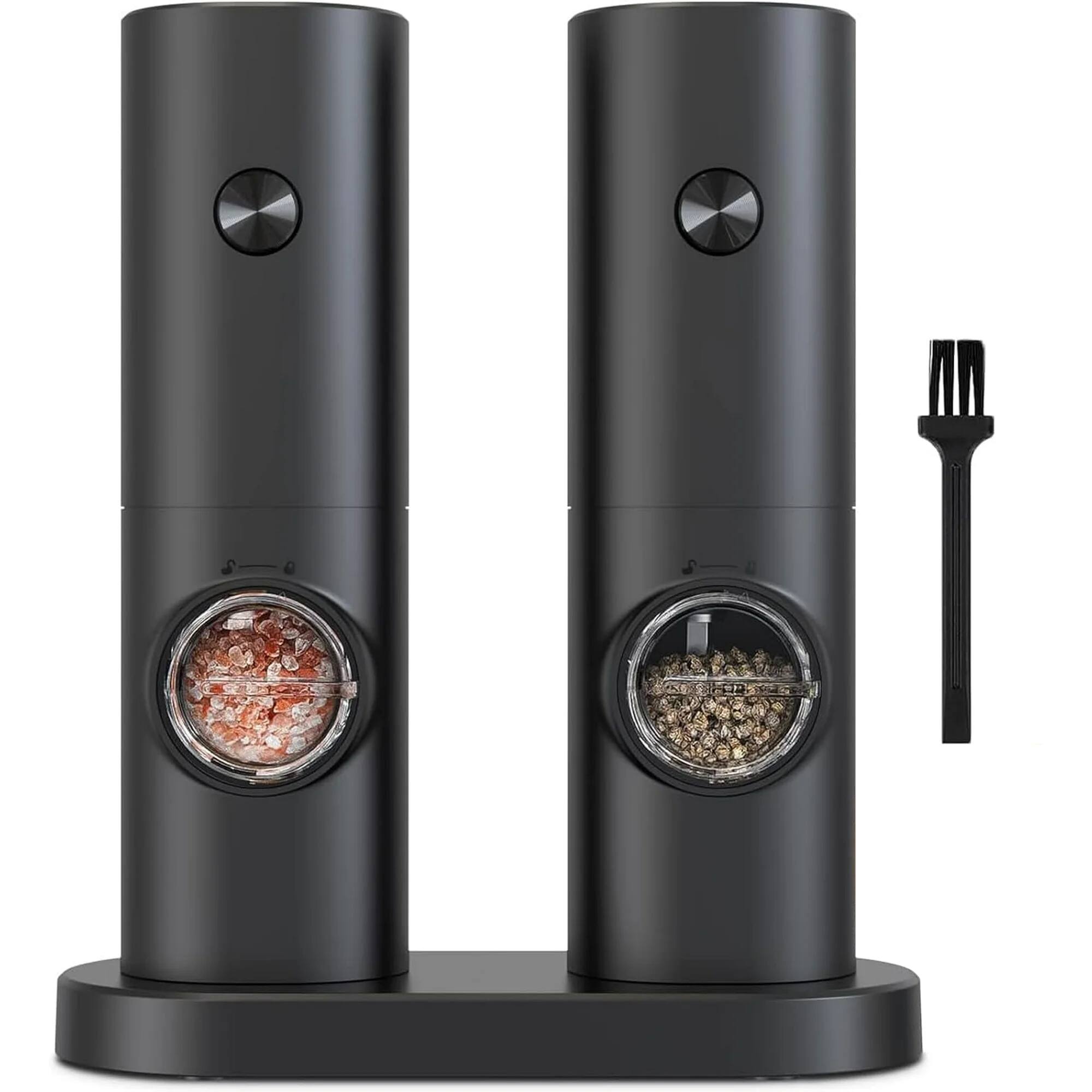 Front. MOVSSOU - Salt and Pepper Grinder Set Adjustable Coarseness Automatic Battery Powered - black.