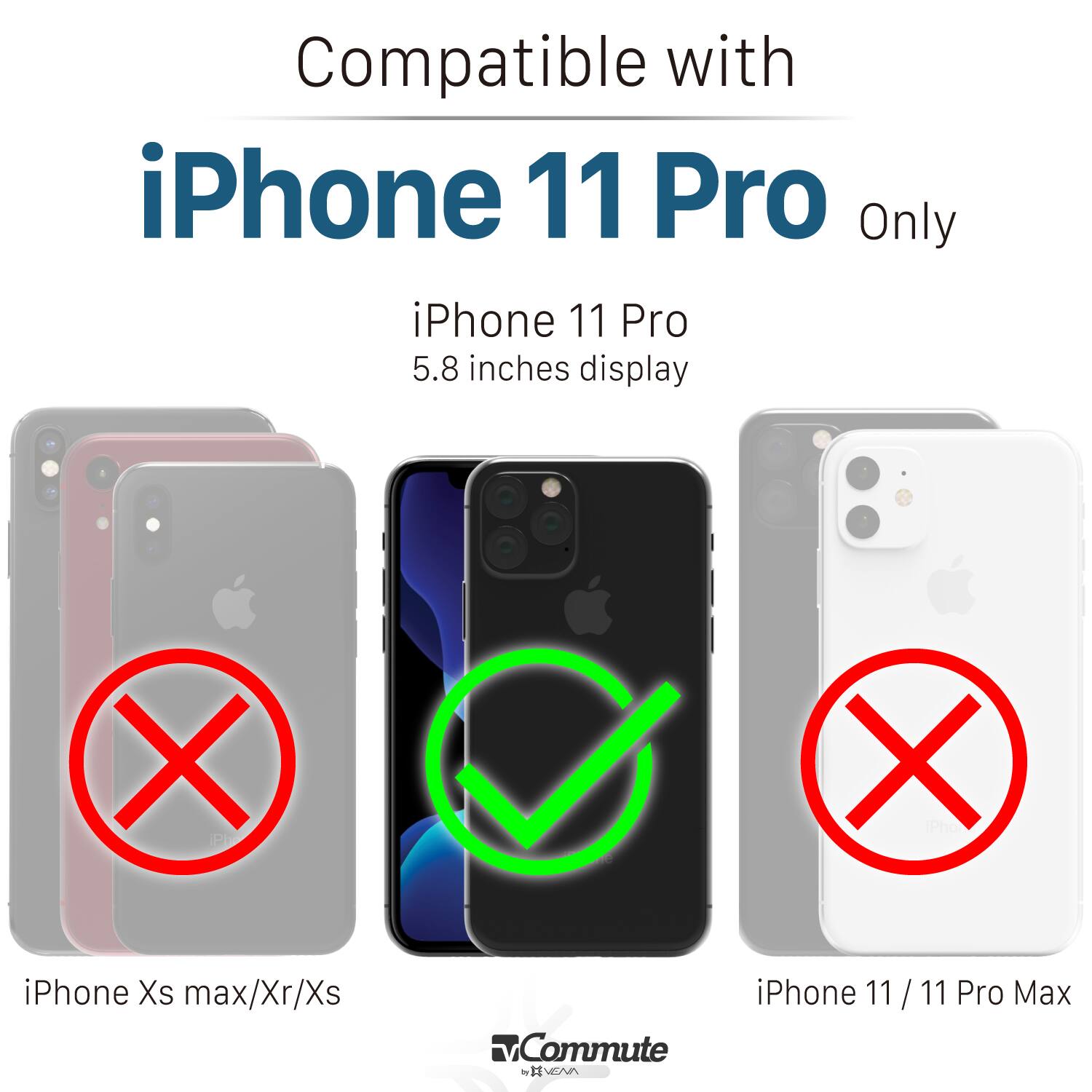 Compatible with iPhone 11 Pro Only

iPhone 11 Pro 5.8 inches display

iPhone Xs max/Xr/Xs

Commute - IEVEAA

iPhone 11 / 11 Pro Max