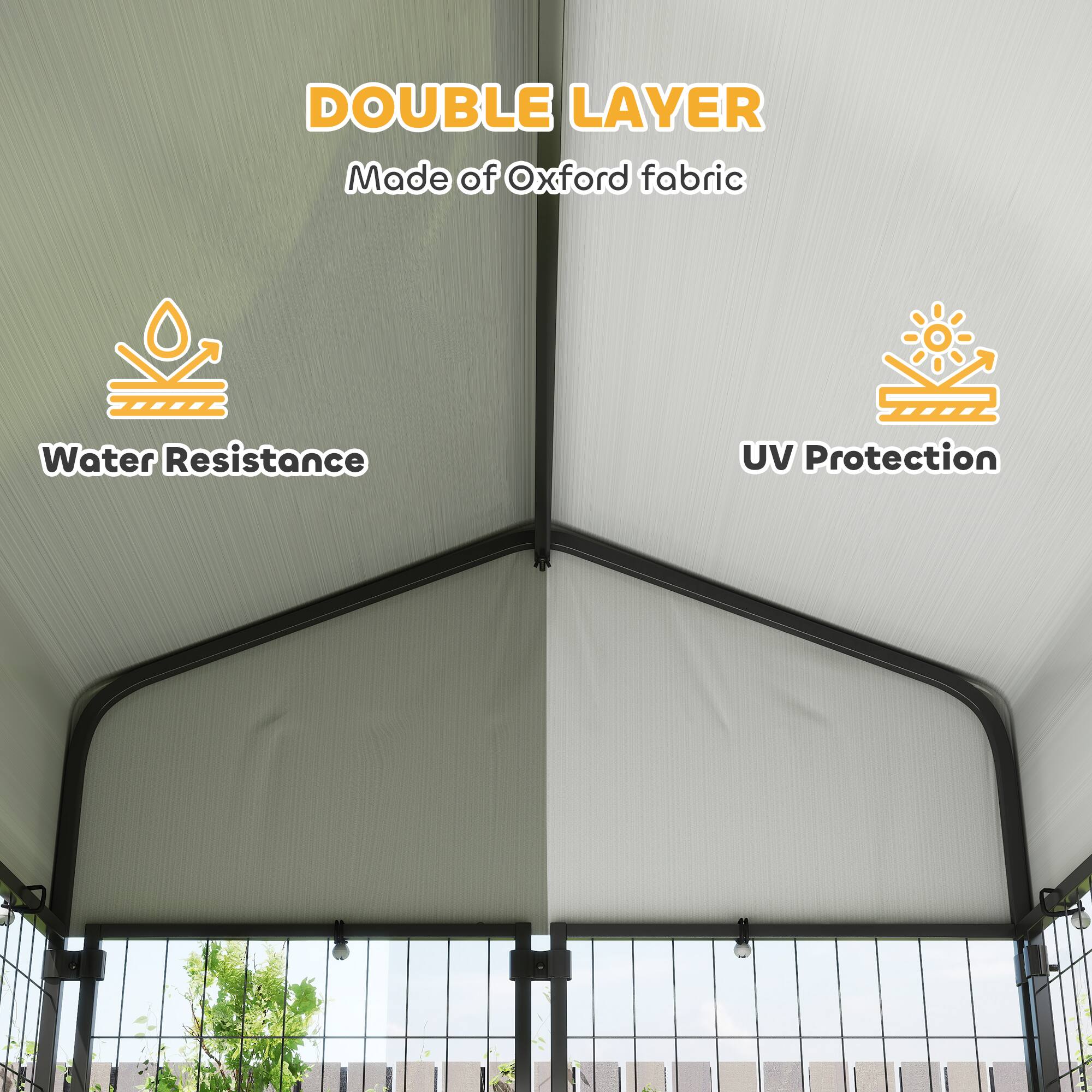 DOUBLE LAYER  
Made of Oxford fabric  
Water Resistance  
UV Protection