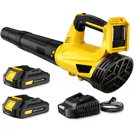 Tolife - Cordless Leaf Blower with Two Speeds and Two Batteries and Charger - Yellow
