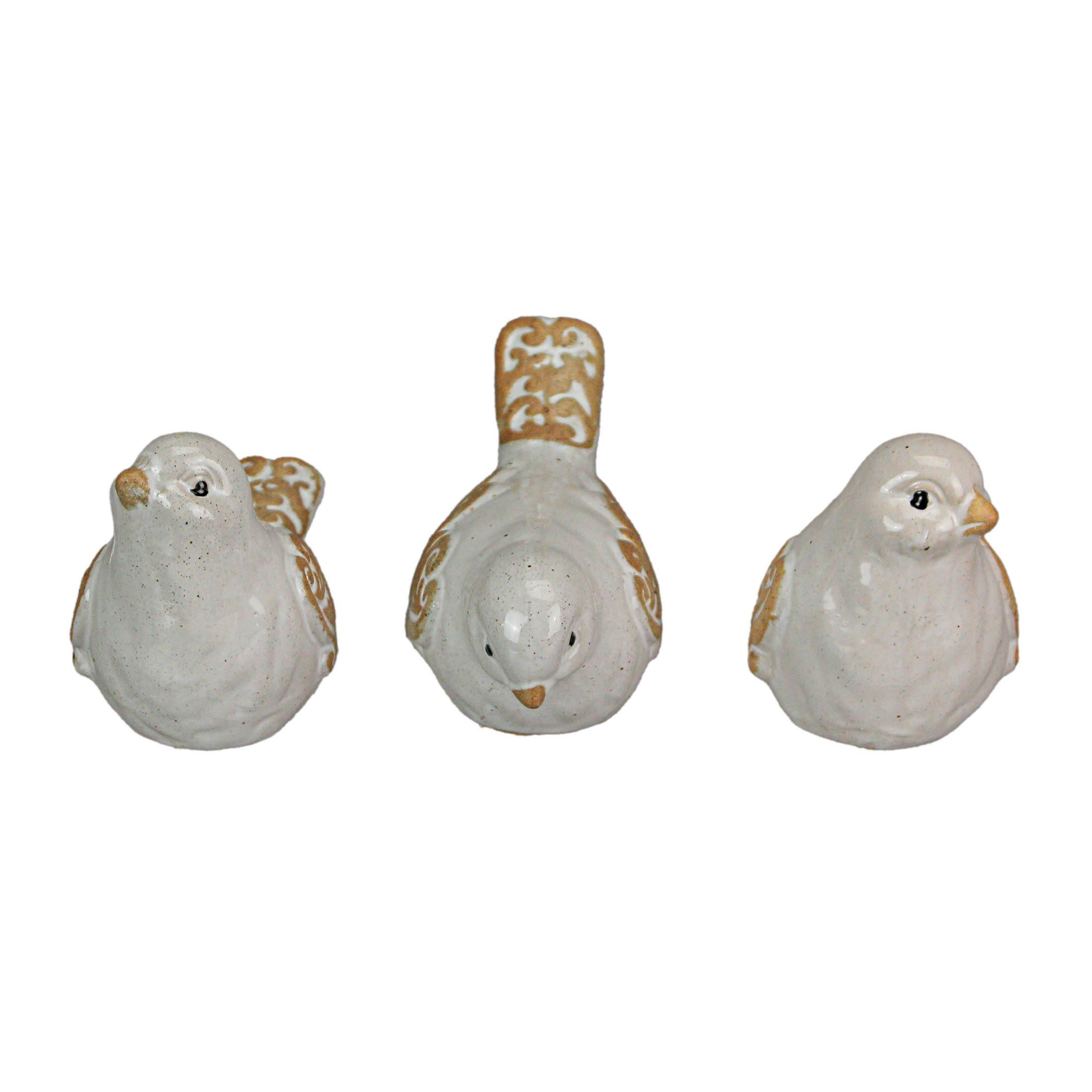 Alt View 1. Special T Imports - 5 Inch Ceramic Bird Figurine Farmhouse Art Home Decor Shelf Sculpture Set of 3 - Beige.