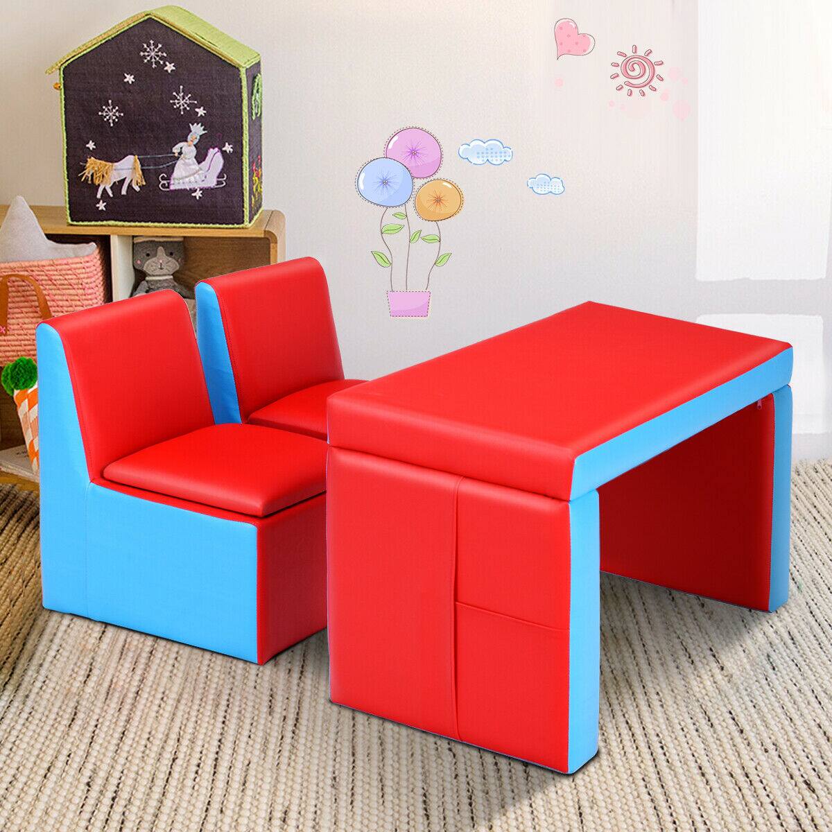 Alt View 3. Costway - Costway Multi-functional Kids Sofa Table Chair Set Couch Storage Box Furniture Bedroom - Red,Blue.