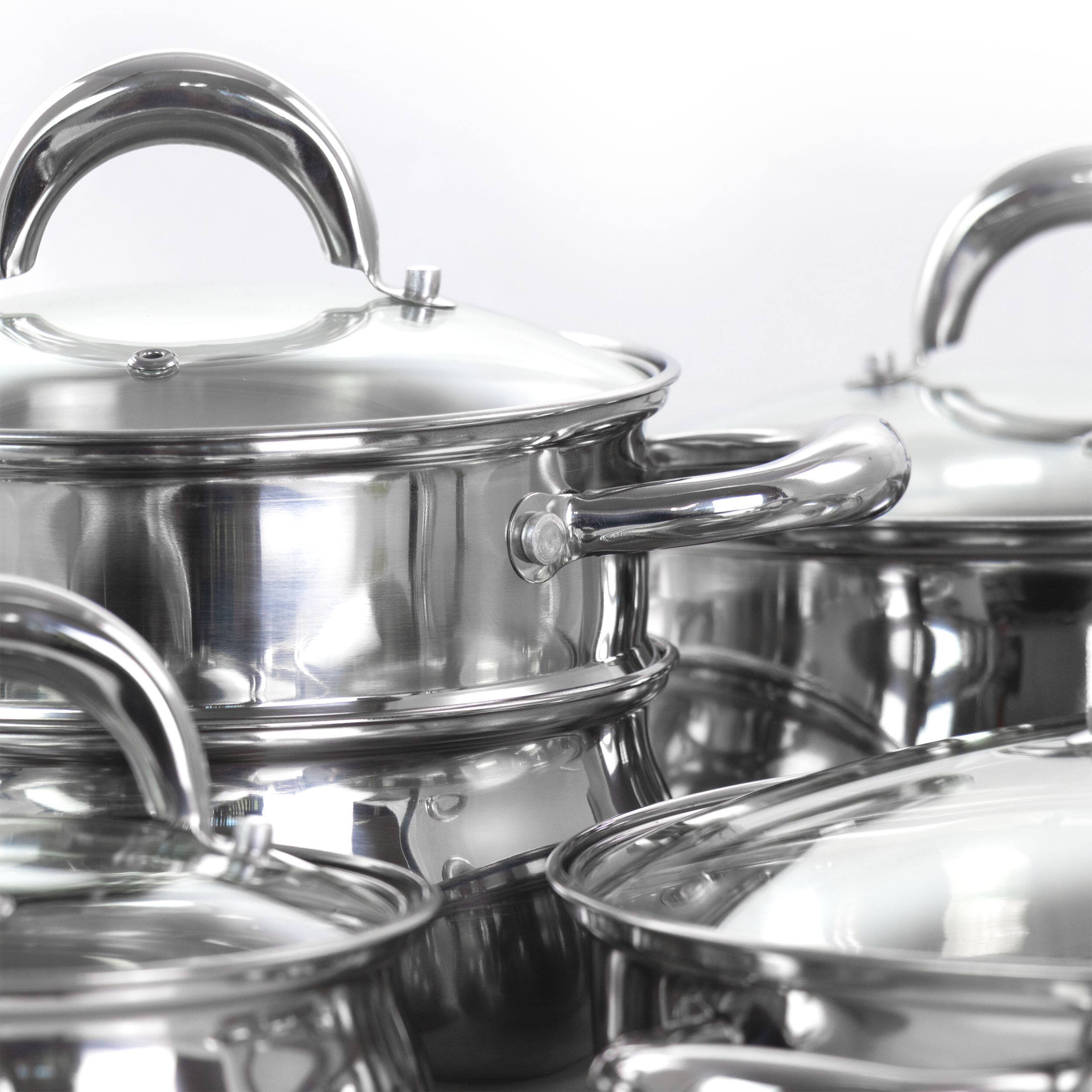 Alt View 8. Gibson - Gibson Home Ancona 12 Piece Stainless Steel Belly Shaped Cookware Set with Kitchen Tools - Silver.