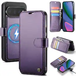 UUCOVER - Magnetic RFID Blocking Card Wallet Case for Google Pixel 11 Pro XL Shockproof Leather Compatible with MagSafe Cover - Purple