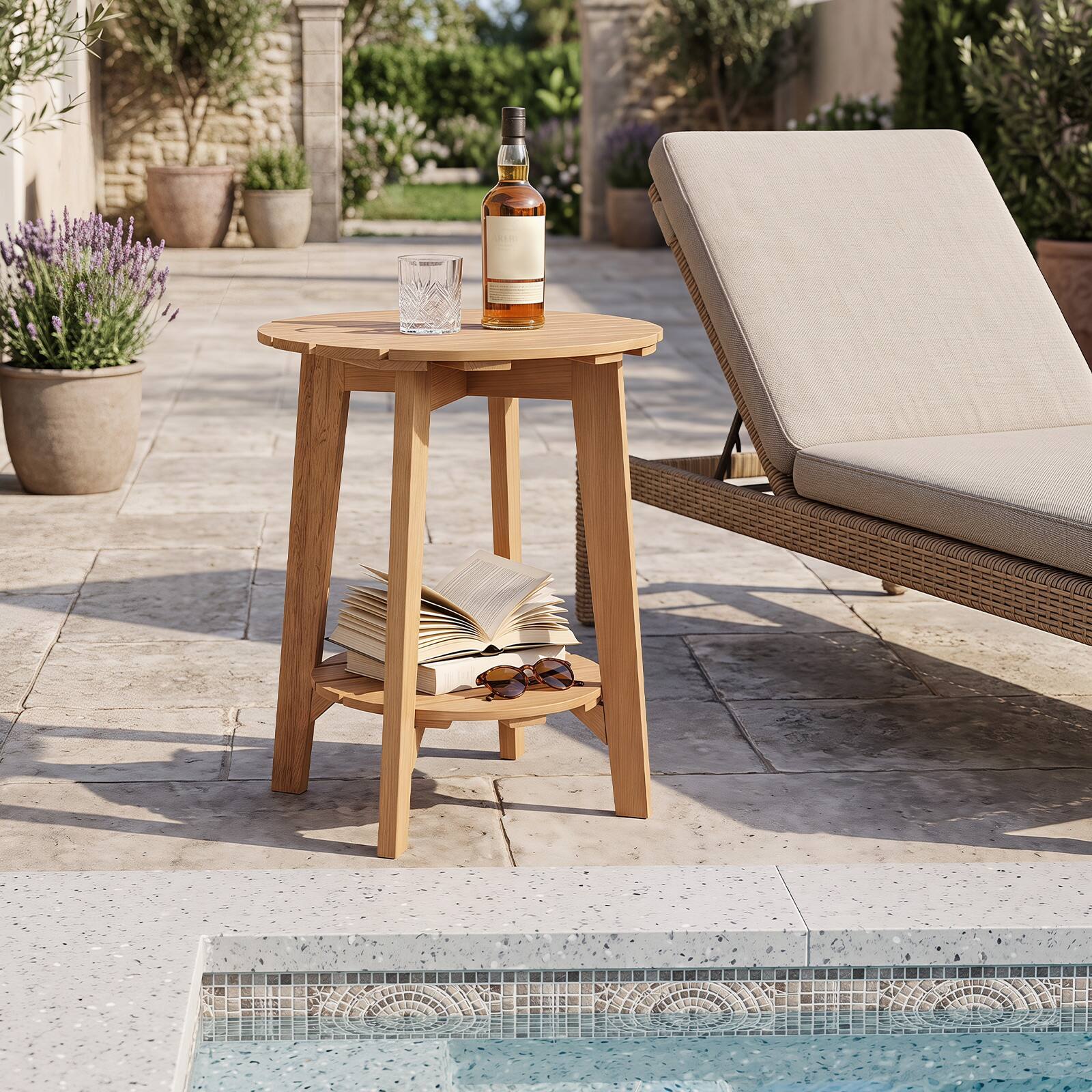 Alt View 4. Gymax - Gymax 2PCS Outdoor Eucalyptus Wood Side Table 2-Tier End Table Slatted Tabletop Natural - Yellow.