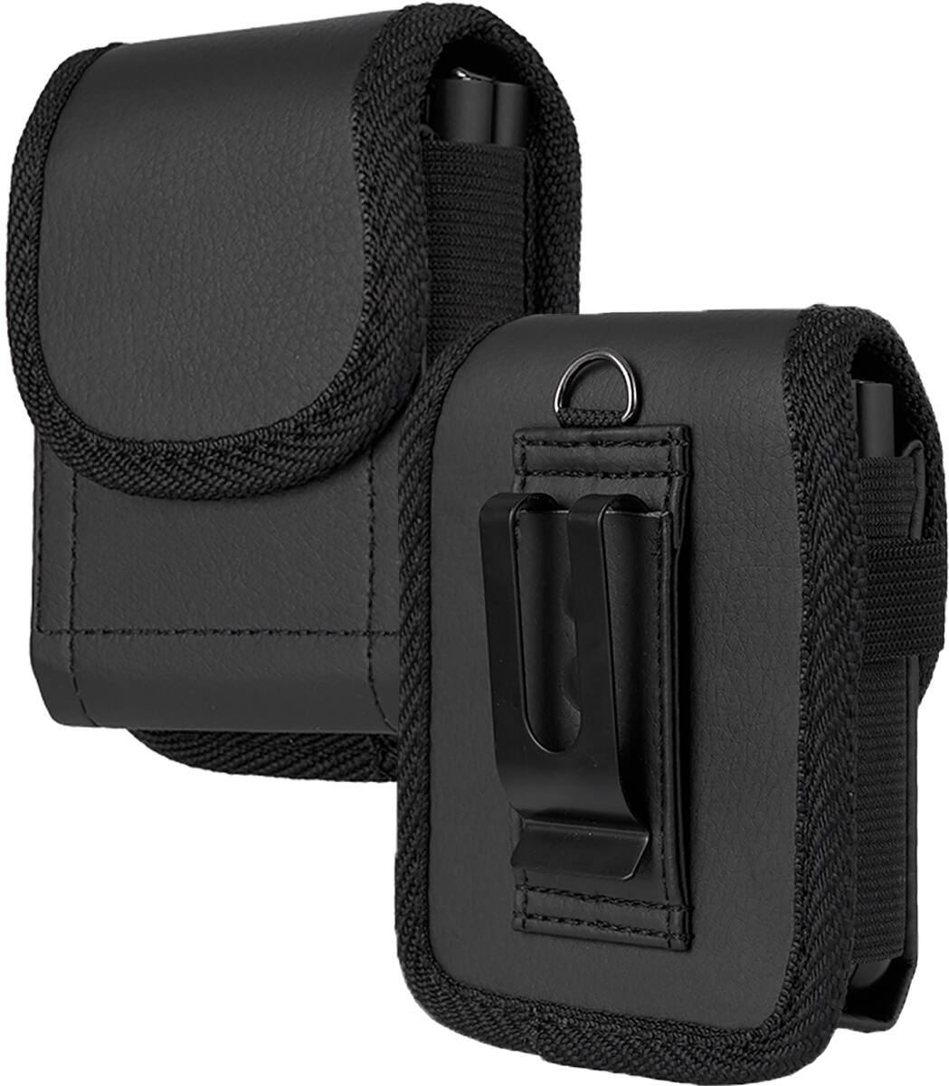 Front. Nakedcellphone - Pouch Case for Motorola RAZR and Galaxy Z Flip Phones - Metal Clip, Belt Harness, Magnetic Closure - Black.