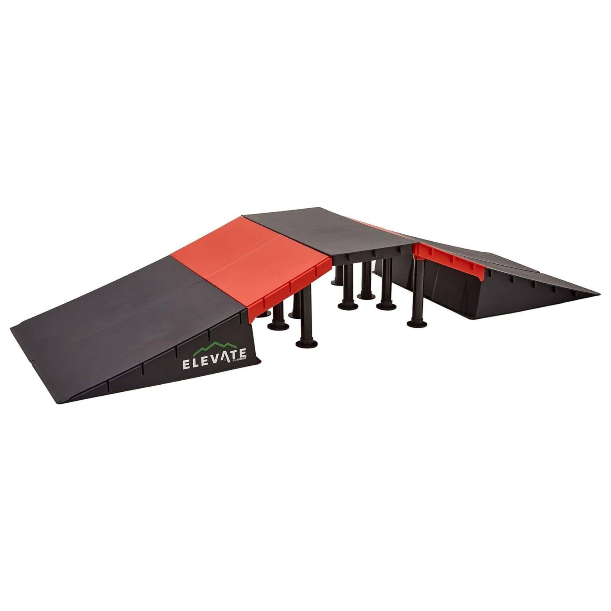 Front. Elevate Outdoor - Elevate Outdoor Jumbo Skateboard Ramp 9-Piece Set with EZ-Link Setup, Orange - Black and Orange.
