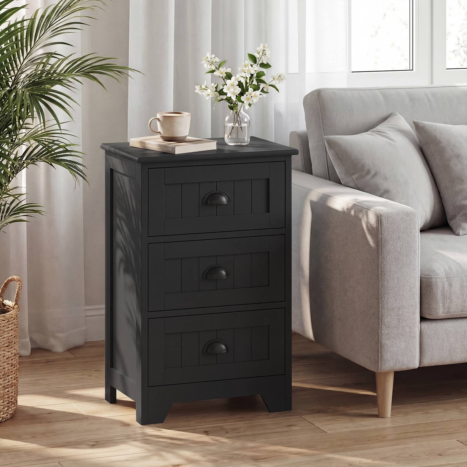 Alt View 1. Costway - 3 Drawers Nightstand End Table Storage Wood Side Bedside - Black.