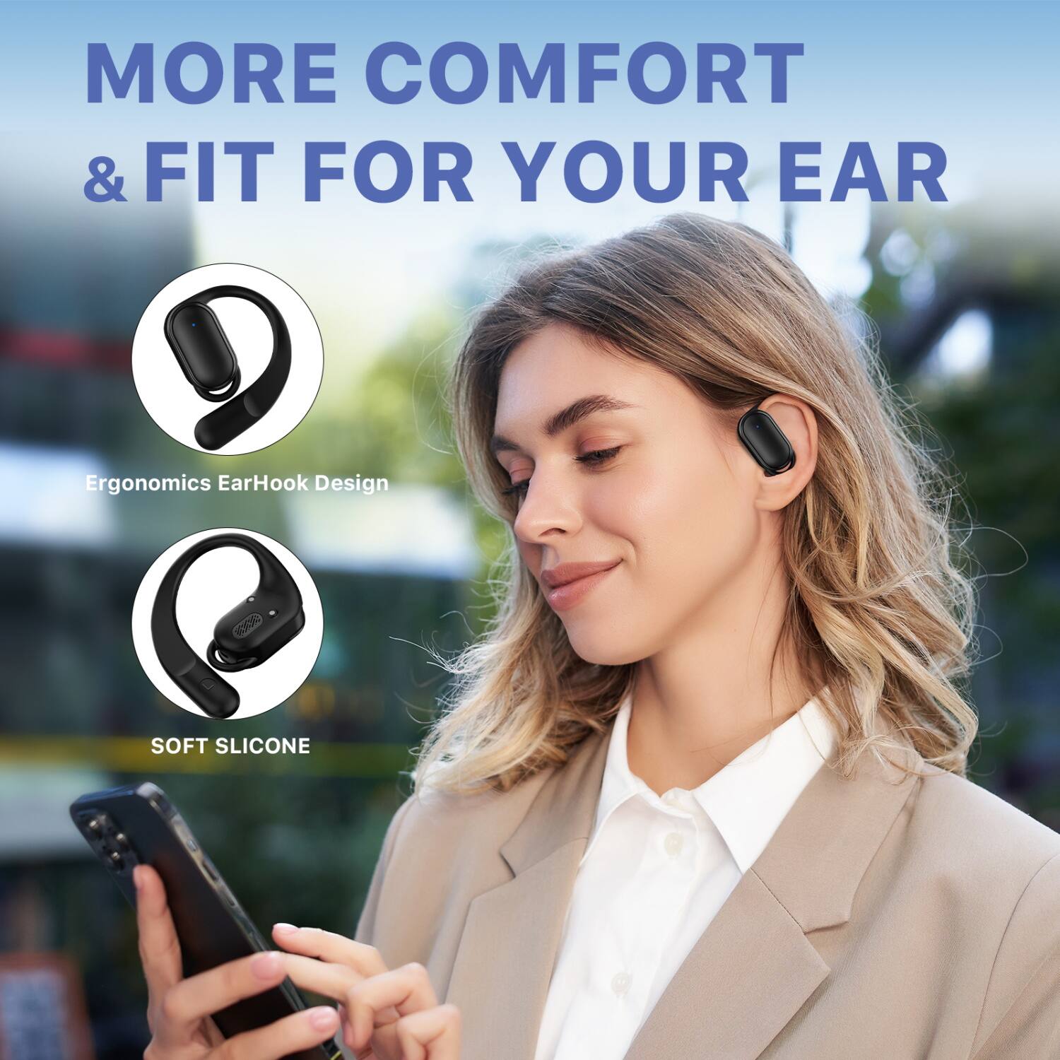 Alt View 2. Echelon - echelon RoundSound Open-Ear True Wireless Earbuds - Black - Black.