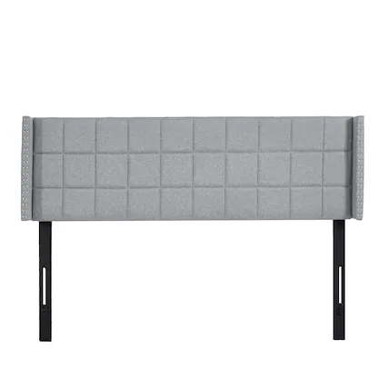Front. Vecelo - Adjustable Linen Queen Headboard with Wingback, Tufted Upholstered Design for King or Queen Bed, Nailhead Trim - Light Grey.