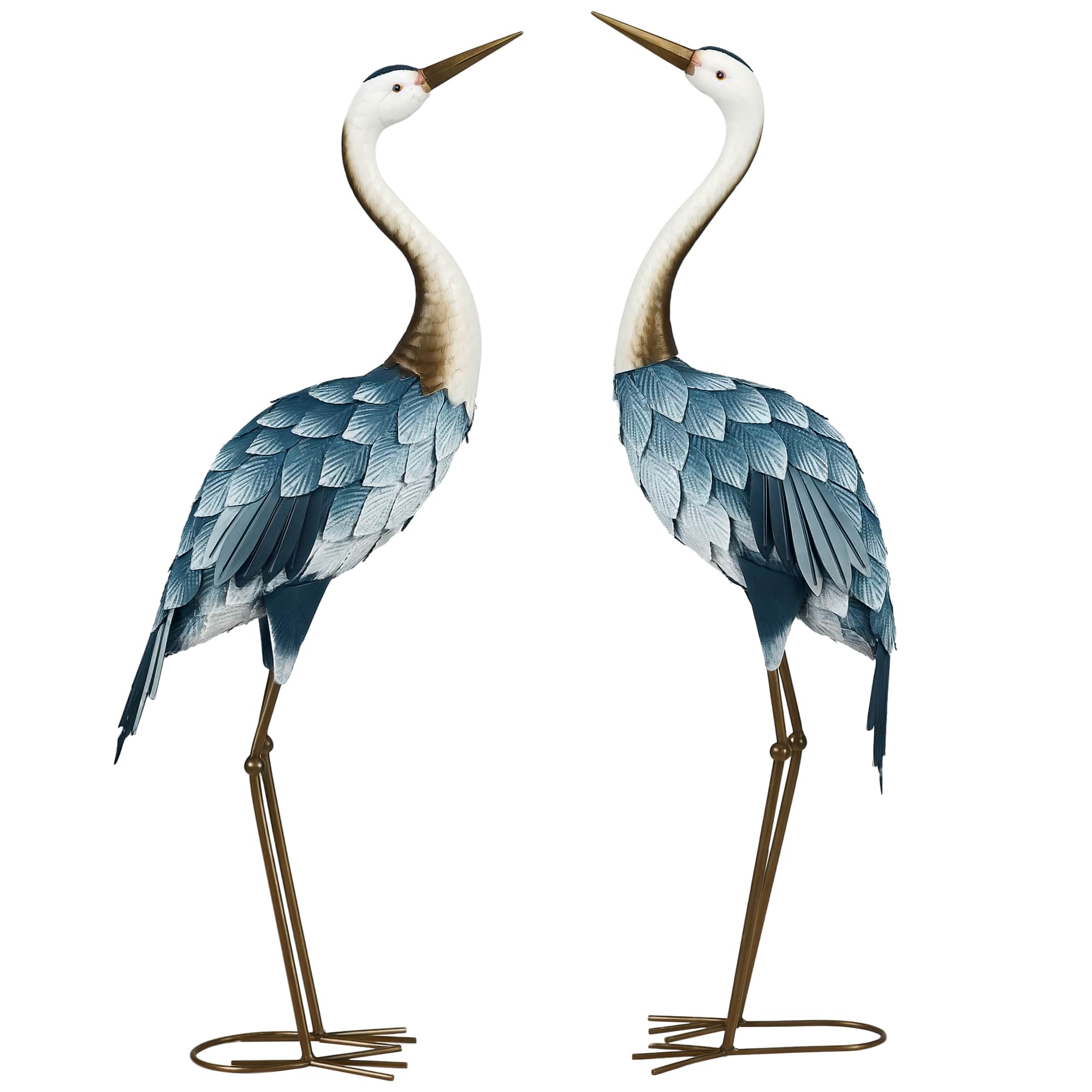 Outsunny - Garden Statues, 28.5" & 29" Standing Bird Sculptures, Metal Yard Art Decor - Blue