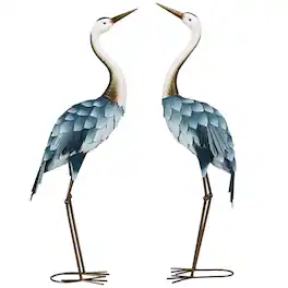 Outsunny - Crane Garden Statues, 28.5" & 29" Standing Bird Sculptures, Metal Yard Art Decor for Lawn, Patio, Backyard - Blue