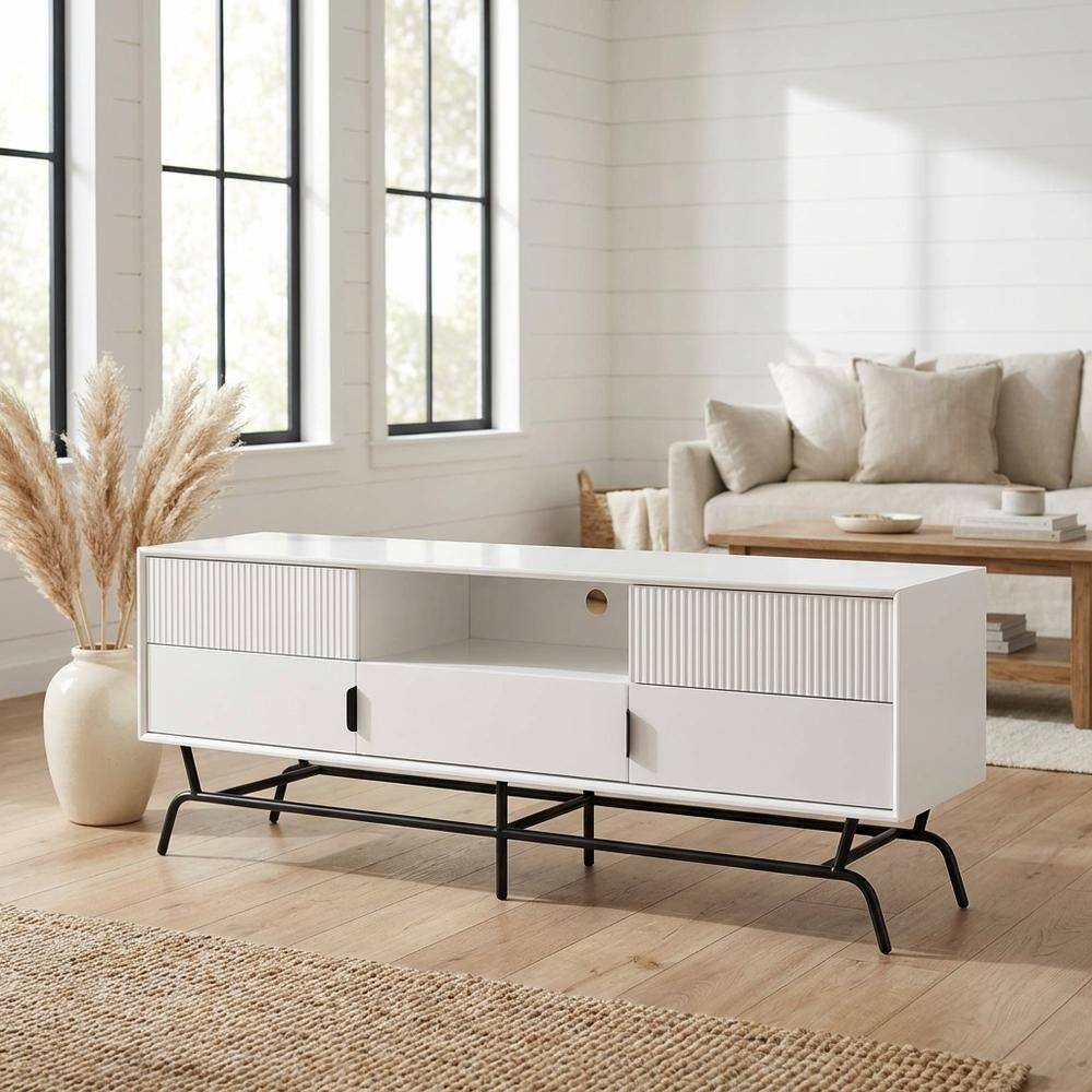 Alt View 1. Starlight Canyon Home - White TV Stand for TVs Up to 65 Inches with 3 Drawers - Gray.