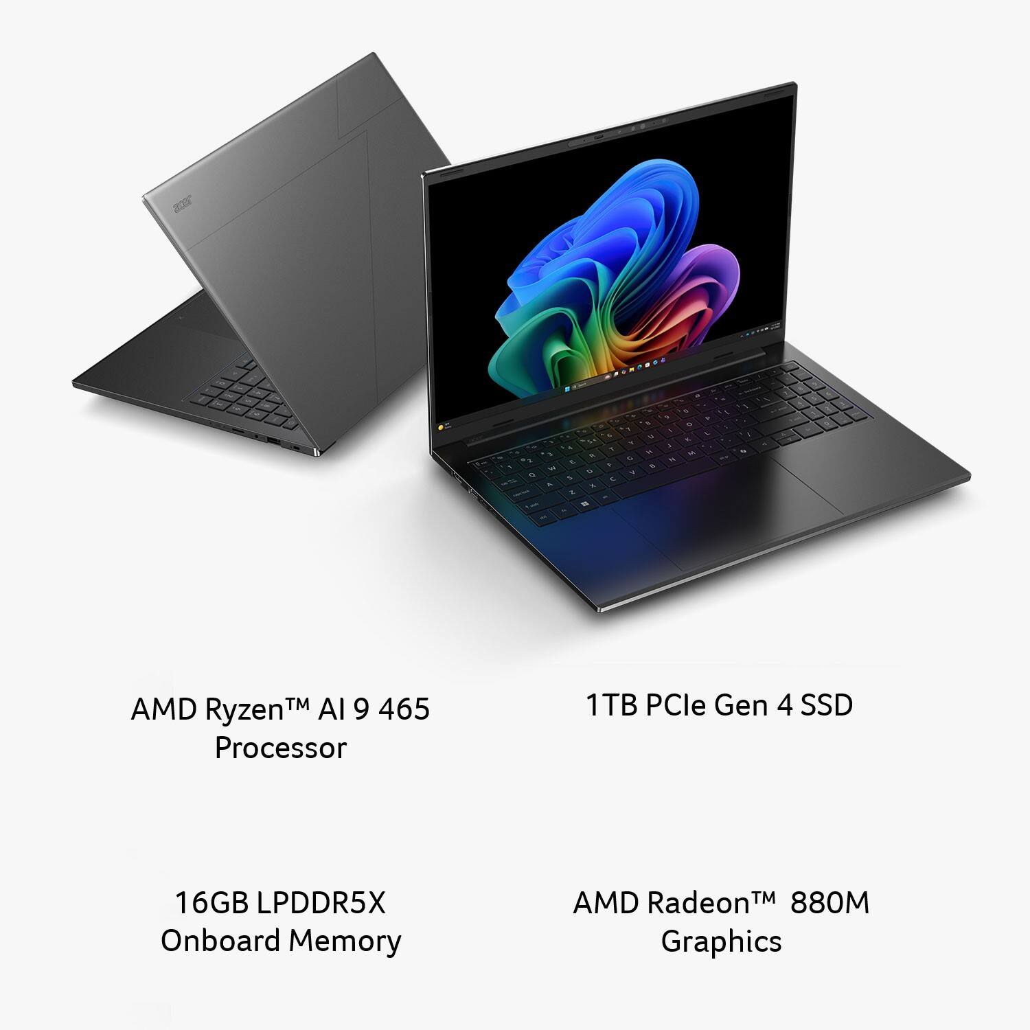 AMD Ryzen™ AI 9 465 Processor  
1TB PCIe Gen 4 SSD  
16GB LPDDR5X Onboard Memory  
AMD Radeon™ 880M Graphics