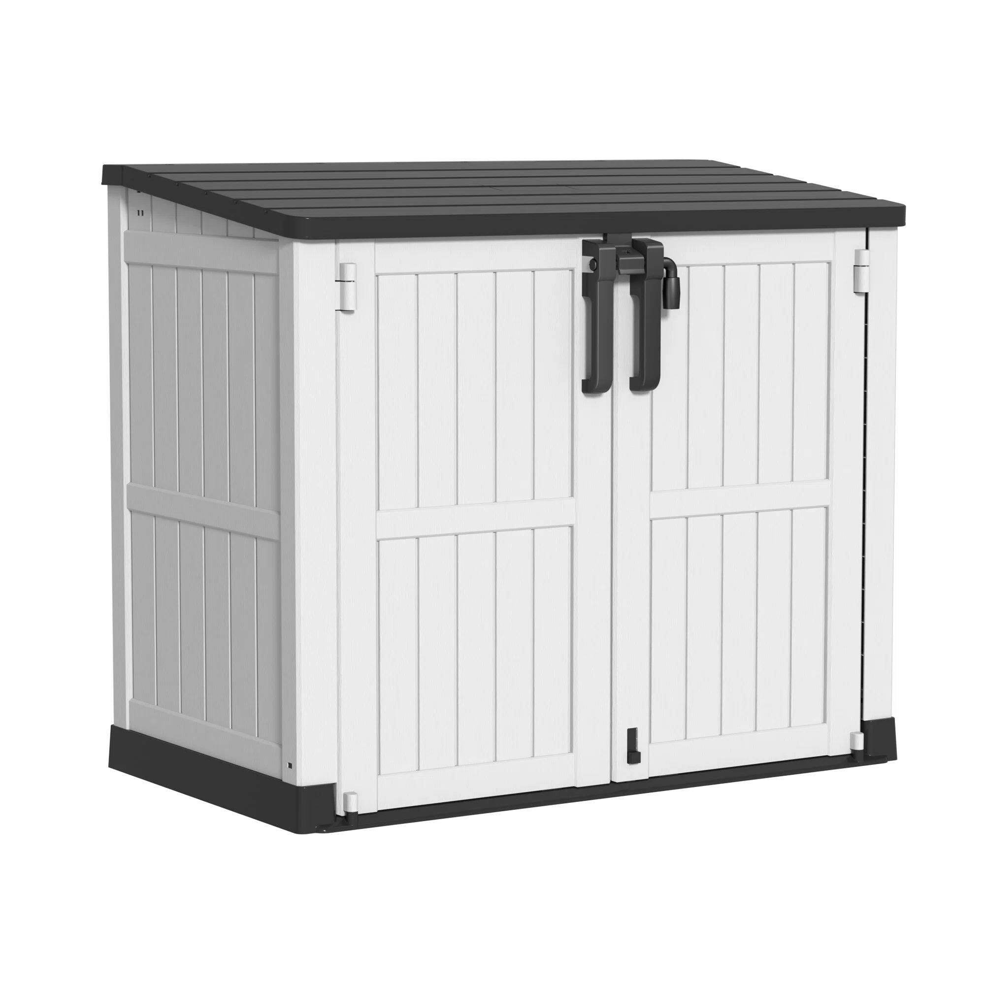 Front. Chic Crate - Black/White Resin Utility Shed - 36 Cu Ft w/ Lock & Vent - White.