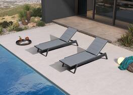 PURPLE LEAF - Outdoor Chaise Lounge 2 Pieces Patio Recliner Sunbathing Tanning Chair for Poolside Balcony with Armrests Backyard - Grey & Without Armrest-Texilene