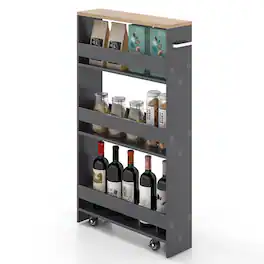 Ecooso - Slim Rolling Kitchen Storage Cart Mobile Organizer with Handle for Pantry or Laundry - Gray