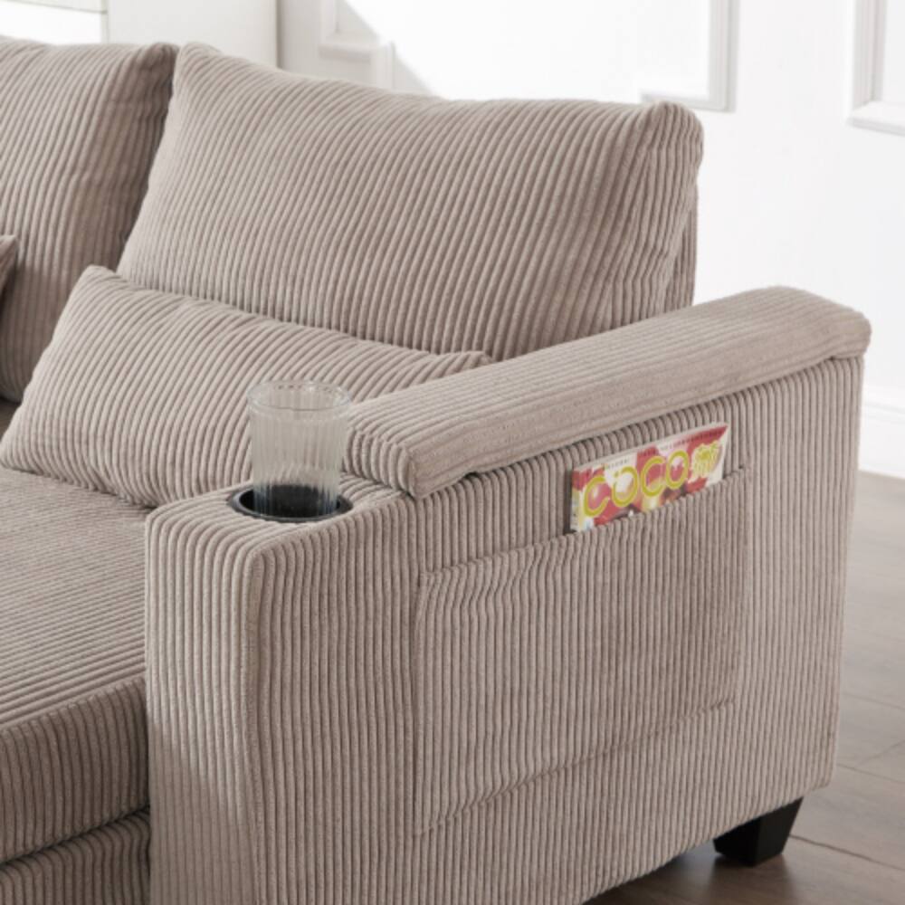 Alt View 1. LUCKY ONE - 37.4" Convertible Chaise Lounge Sofa Chair Bed w/ USB Cup Holders Storage - Brown.
