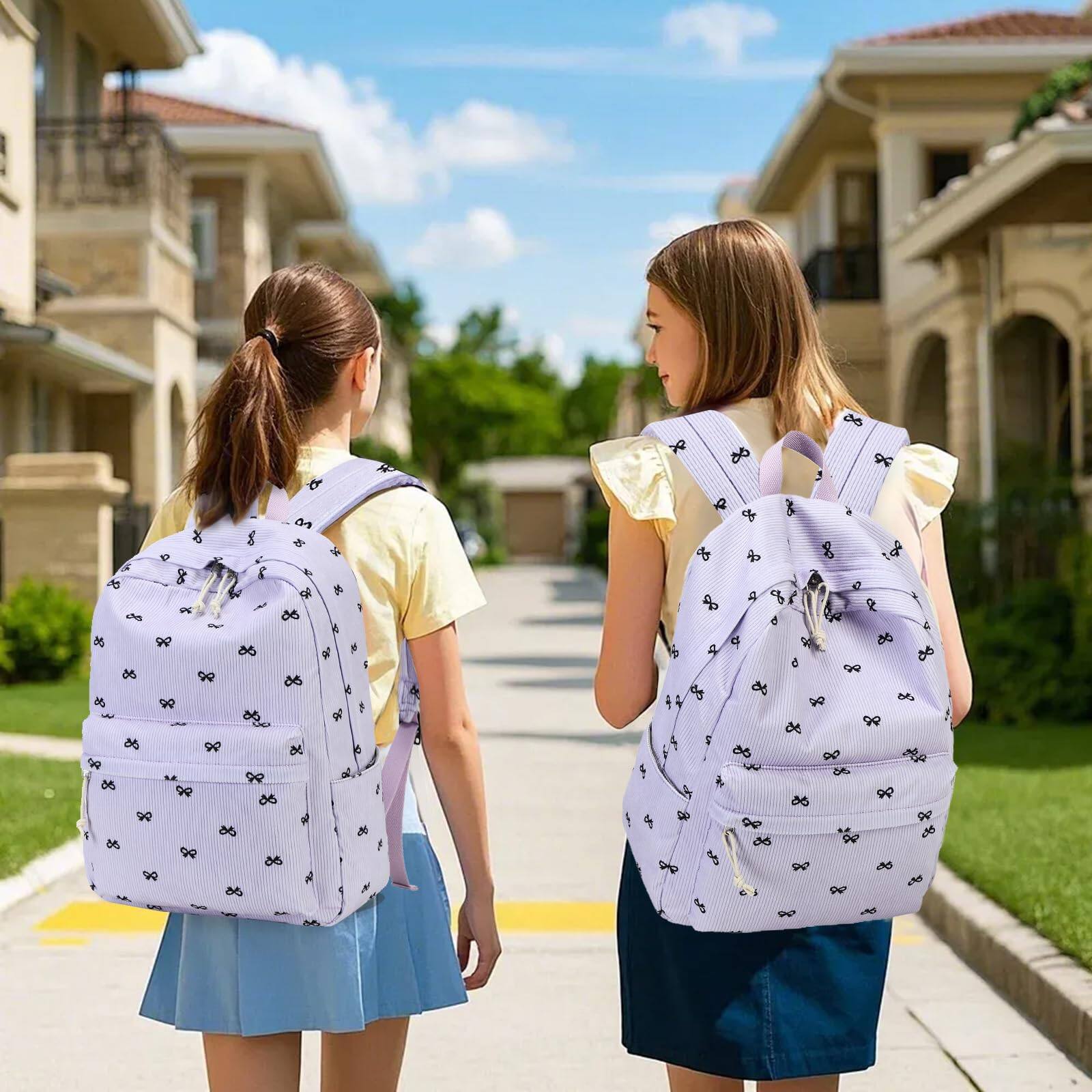 Alt View 3. Live At Space - Backpack For School Bag Bookbag Teen Set Daypack With Lunch And Pencil Case - Grid - Pink and White.