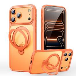 Dteck - Magnetic Phone Case for Apple iPhone 17 Pro Max with 360 Rotating Fulcrum Ring Stand, Matte Shockproof Protective Cover - Orange